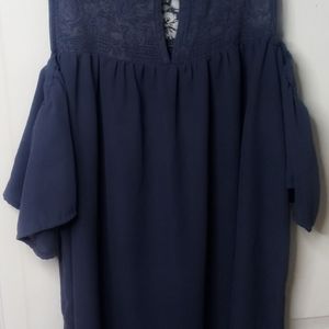 Blue Blouse/Top/ Shirt Open Shoulder